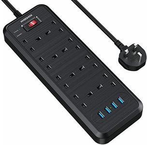 Extension Lead with 4 USB Slots (1 USB C-PD 30W), 8 Way Multi-Plug with 2M Extension Cord, 3250W Surge Protection Independent Switch Extension Cable, Wall Mounted Smart UK Power Socket for Home Office