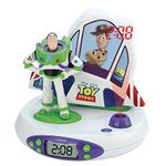 Lexibook Toy Story Disney Buzz & Woody Projector Radio Clock, Night Light, time Projection onto The Ceiling, Sound Effects, Battery-Powered, White/Green, RP505TS, S