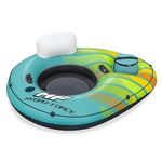 Hydro-Force 43399E Swimming Pool, Lake, River, Beach Inflatable PVC Clasp N Go Inner Tube Ring Float with Cup Holder, Sunkissed Orange and Yellow , Blue