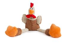 goDog Checkers Skinny Rooster With Chew Guard Technology Tough Plush Dog Toy,Brown, Large