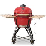 KAMADO BONO Ceramic BBQ Grill, 20" Media, Red I Kamado BBQ Charcoal Grill with Dual Zone Grilling System I Egg BBQ Smoker for Cooking, Smoking & Baking