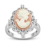 Jewelili Pink Cameo Ring in Sterlin