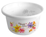 Kuber Industries Flower Print Unbreakable Plastic Multipurpose Bath Tub/Washing Tub 25 LTR (White)