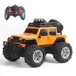 Popsugar Off Roader Rechargeable Remote Control Monster Truck with 2 Speeds and 4 Headlight Modes | Lithium Battery | C-Type Charging | Remote Control Car for Kids | Made in India, Orange with Black