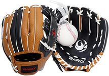 PHINIX Tee Ball Glove with Foam Baseball (Black/Brown/White, 8 1/2 ")