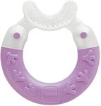 MAM Bite & Brush, Baby Ring Suitable From 3+ Months Old, Teething Toy Promotes Dental Hygiene and Cleanliness, Soothes Painful Gums, Purple