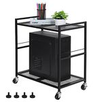 Computer Tower Stand, PC Tower Stand, Mobile CPU Holder Stand Cart with Caster Wheels Metal 2 Tier Rolling Printer Cart for Fax Home Office Black