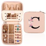 WALLFID Travel Jewellery Box,Alphabet Jewellery Organiser,Portable Jewellery Box,Small Travel Jewellery Storage Case with Mirror,Birthday Gift for Women,Mothers Birthday Valentines Day Gift Ideal(C)