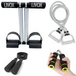 LIVOX Double Spring Tummy Trimmer and Toning Resistance Tube band, Skipping Rope, 1 Hand Grip Abs Exercise for Gym Equipment Set