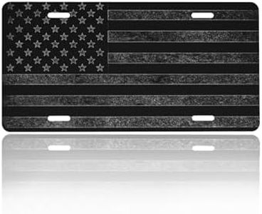 GACCAP Front License Plate Cover Car Decor Accessory Aluminum Metal Rust-Proof US Car Plate Novelty Vanity Tag Cover with 4 Holes for Men Women 6 * 12 in - Black Grey American Flag