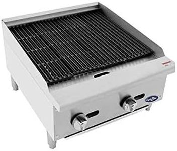 Atosa CookRite ATCB-24 24" Heavy Duty Gas Countertop Charbroiler Radiant Char-Grill with Lava Briquettes for Hotel Diner Food | Stainless Steel, 2 Burners, 70,000 BTU (Includes: LP Conversion Kit)