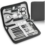 Manicure Set Nail Clippers Kit For Women&men 18 in 1 Professional Stainless Steel Pedicure Care Tools Kit Nail Cutter Set Scissors Grooming Kit With Black Leather Travel Zip Case(Black White)