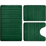 BYSURE Dark Green Memory Foam Bathroom Rug Set 3 Piece Non-Slip Extra Absorbent Bathroom Mats and Rugs Sets, Soft & Dry Bath Mat Sets for Bathroom Floor Washable Carpets Set