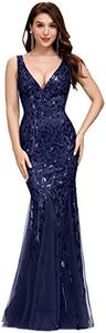 Ever-Pretty Robe de Bal sans Manche Élégante à Paillettes Sirène Femme Longue Bleu Marine 36