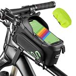 ROCKBROS Bike Frame Phone Holder Bag, Waterproof Bicycle Front Tube Bag, Sensitive Touchscreen Bike Frame Bag with Sun Visor for Cellphone Under 6 inch with Rain Cover