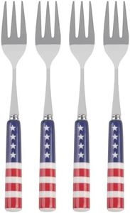 International Silver Stars and Stripes Appetizer Fork Set of 4 - Ceramic Handle Flatware for Patriotic Entertaining, Fourth of July, Cheese Boards, and Party Platters