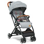 Maxmass Baby Stroller, Foldable Baby Pushchair with Adjustable Canopy & Backrest and Storage Basket, Lightweight 5-Point Harness Baby Buggy for 0-3 Years (Grey)