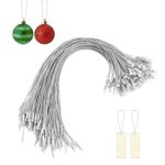 Qiuyan 100 PCS Christmas Tree Ornament Hanger Strings Snap Fastener Tag Cord Precut Ribbon Hook Xmas Ornament Hanging Loop for Christmas Tree Decorations Baubles Gift Tag (Silver)