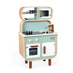 Janod J06594- Double-Sided Cooker Reverso -children's Wood Cooker - Light and Sound Cooker blue - with 7 Accessories - from 3 Years Old