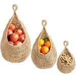 Boho Jute Hanging Basket - Wicker Hanging Fruit Basket for Fresh Produce Storage, Vegetable Keeper for Potato, Onion Garlic, Plant Holder - Handmade Kitchen Pantry Organizer (3 Size Pack)