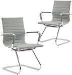 DM Furniture Office Heavy Duty Chair Guest Chair Leather Conference Chairs Reception Chairs Back Support, Set of 2 (Grey)