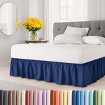 Wrap Around Dust Ruffle Bed Skirt - Navy Blue - for Queen Size Beds with 12 in. Drop - Easy Fit Elastic Strap - Pleated Bedskirt with Brushed Fabric - Wrinkle Free, Machine Wash - by CGK Linens