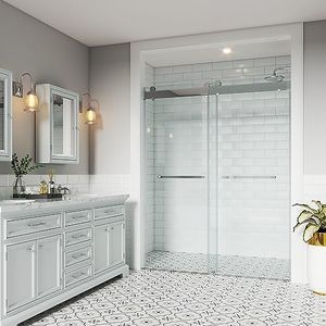 UTEIWF Shower Doors Soft Closing 70-76" W x 76" H Width Adjustable Double Sliding 3/8"(10mm) Clear Tempered SGCC Glass Frameless Stainless Steel Hardware (Chrome)