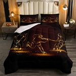 Erosebridal Ice Hockey Bedding Set Full Size Winter Ice Sports Theme Comforter Set for Kids Boys Girls Teens Hockey Player Down Comforter Winter Sports Hobby Duvet Set Room Decor,Brown Golden