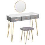 WOLTU Dressing Table with Mirror and Stool, Gray Vanity Makeup Table Set with 3 Drawers, Bedroom Dresser with Large Tabletop 100x40cm, MB6080gr