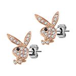 Playboy Limited Edition 316L 20G Surgical Steel Rose Gold Cz Stone With Black Eye Bunny Earring Studs, 316L Surgical Steel, Cubic Zirconia