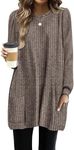 OFEEFAN Long Sweaters for Women Long Sleeve Tunic Tops to Wear Leggings Cozy Coffee M