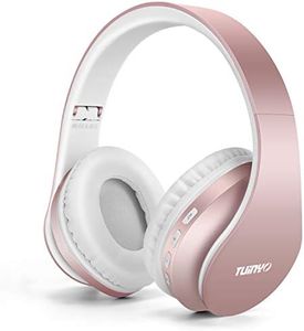 Bluetooth Headphones,TUINYO Wireless Headphones Over Ear with Microphone, Foldable & Lightweight Stereo Wireless Headset for Travel Work TV PC Cellphone-Rose Gold