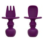 Bumkins Chewtensils, 100% Silicone Baby-Led Weaning Cutlery - Fork and Spoon Pair, 6 Months+, Purple