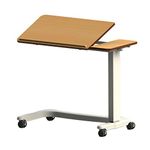 NRS Healthcare EasyLift Over Bed / Chair Table Beech N85195 Height Adjustable - Curved Wheelchair Base and Tilting Split Top