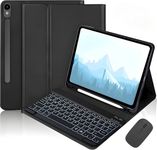 Bxomteng Keyboard Case for Samsung Galaxy Tab S10 FE S9 FE 10.9" /Tab S9 S8 S7 11" - with Mouse Detachable 7 Color Backlit Keyboard, Built-in Pencil Holder Case