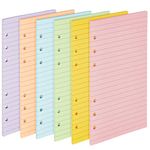 6 Pack Colored A6 Lined Binder Paper (240 Sheets/480 Pages), 6 Ring Hole Punch Blank Loose Leaf Ruled Refill Inserts for Planner, Journal, Notebooks, Budget Organizer - Pastel Colors
