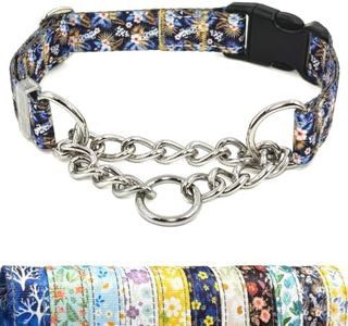 QICHENMAO Martingale Collar for Dog, Heavy Duty Stainless Steel Chain Slip Collar, Reflective Nylon Adjustable Training Collar with Quick Release Buckle, Cute Pattern Design for Small Medium Large Dog