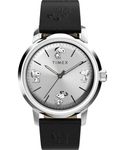 Timex Men's Peanuts Automatic 40 mm Watch - Black Leather Two-Piece Quick Release Strap Silver-Tone Dial Stainless Steel Case TW2W54000