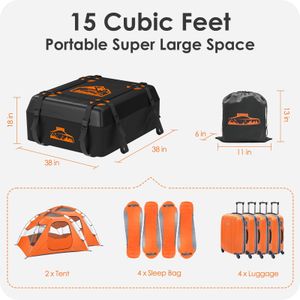 BOYUJK Car Roof Bag 425L – Waterproof, No Rack Needed, Orange, Folding