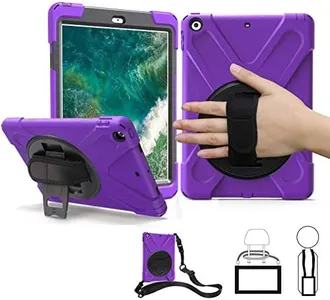 TSQ iPad Air 1st Generation Case 9.7 Inch for Kids 2013 | Three Layer Rugged Hybrid Hard Shockproof Sturdy Cover w/Rotatable Stand Hand Shoulder Strap Case for iPad Air 1 Gen A1474 A1475, Purple