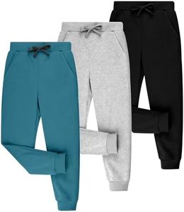 BIG ELEPHANT 3 Pack Boys Sweatpants, Youth Cotton Athletic Joggers Pants with Pockets and Drawstring
