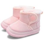 JIASUQI Baby Winter Booties Boys Girls Toddler Ankle Snow Boots with Faux Fur Lined Kid Warm House Slippers Shoes for Indoor Outdoor Walking(Pink,0-6Months)