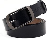 Women's Belt Genuine Leather Belt with Single Prong Alloy Buckle Black 43inch(110cm)