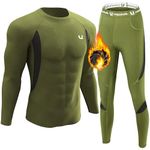 UNIQUEBELLA Mens Thermal Underwear Set Long Sleeve Tops Long Johns Thermal Base Layer Bottom Fleece Lined Quick Drying, XL, Green 1