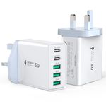 USB C Wall Charger,[2-Pack] 50W Fast USB C Charger Block,Hohosb 5-Port PD+QC Power Adapter Charging Box Brick for iPhone 15 14 13 12 11 Pro Max,iPad,Google Pixel,Samsung Galaxy and More-White