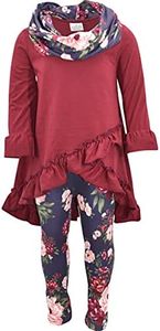 Unique Baby Girls Fall Autumn Floral 3pc Legging Set (4Y, Floral)