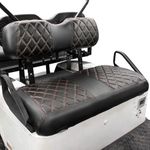 NOKINS Golf Cart Diamond Seat Covers Kit, Fit for EZGO TXT 1994-2013/EZGO RXV OEM Ordinary Front Seat Cushion, Golf Cart Vinyl Seat Cover, No Nails Required (Black and Brown Stitching)