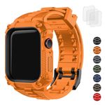 Fullmosa Compatible with Apple Watch Strap 44mm with Bumper Case, Rugged iWatch Strap with Screen Protector for Apple Watch Series 6/5/4/SE/SE2, Orange