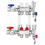 2-Loop Radiant Floor Heating Manifold PEX Tubing Heating Hydronic Manifolds Floor Manifold Stainless Steel Radiant for 1/2" Adapter