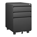 Dripex 3-Drawer Mobile File Cabinet for A4 File, Lockable Rolling Metal Vertical Filling File Cabinet with Hanging File Frame and Anti-tilt Design Office Fully Assembled Except Casters, Black